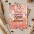 Rose Gold 13th Birthday Invitations for teen girl, Digital 13th Birthday Party Invite for Thirteen year old daughter, Pink Printable Card