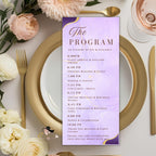 Editable Program card template, Purple Birthday party program, Formal event programme Retirement schedule program Printable card with photo