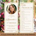 White gold Program card template Birthday dinner party program, Elegant Anniversary program Formal event programme printable card with photo