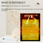 Digital 75th birthday invitation woman Red gold 75th birthday party for 75 year old wife Printable card 75th birthday invites afternoon tea