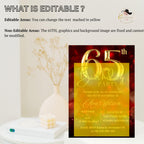 65th Birthday invitation women Digital 65th birthday party invite, Red gold 65th printable card Birthday dinner for wife, Editable template