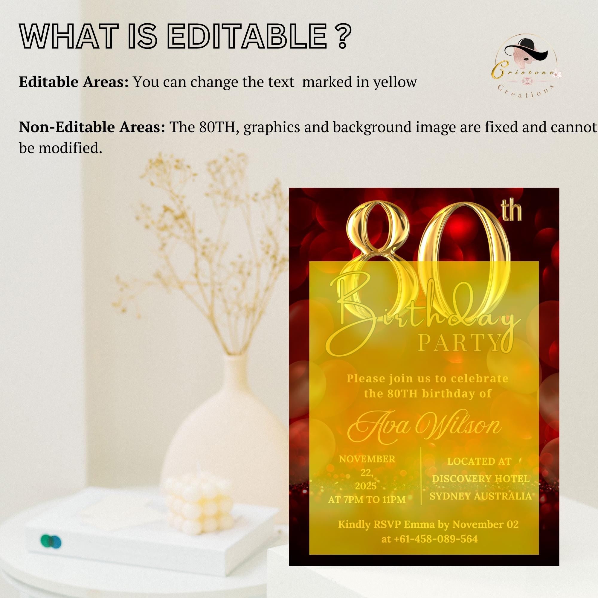 Digital 80th birthday invitation woman, 80 and fabulous, 80th birthday dinner invite for mum, Eighty birthday party printable card template
