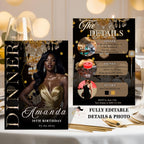 Digital Birthday Dinner Invitation for women, Black gold 30th Birthday Dinner Party Invite, Elegant Adult Birthday Dinner Printable cards