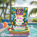 Aloha Beach Birthday invitation girl Digital Luau party with photo invite, Kids summer birthday card, Editable Tropical pool party template