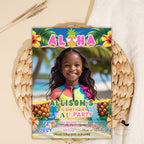 Aloha Luau birthday invitation with photo, Kids tropical party invite, Summer beach party 4th birthday, Digital Hawaiian Pool party for kids
