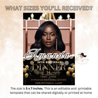 Birthday Dinner Digital Invitation for women, Black Gold 30th Birthday Card with photo invite, Custom Adult dinner party, Printable Template