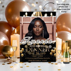 Birthday Dinner Digital Invitation for women, Black Gold 30th Birthday Card with photo invite, Custom Adult dinner party, Printable Template