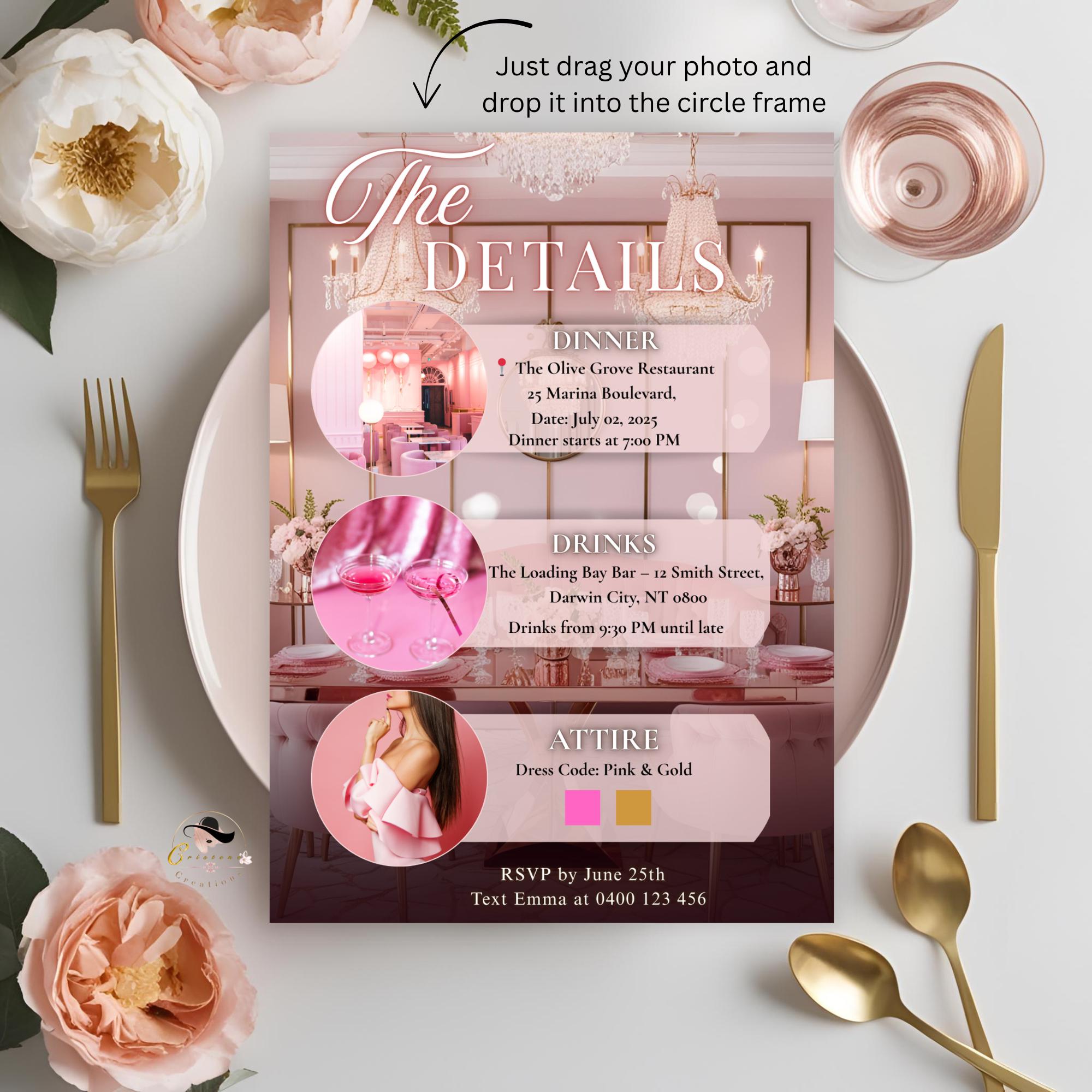 Pink Birthday Dinner Invitation, Digital 19th Birthday Dinner Invite for women, Elegant Adult Dinner Party reservation, Printable template