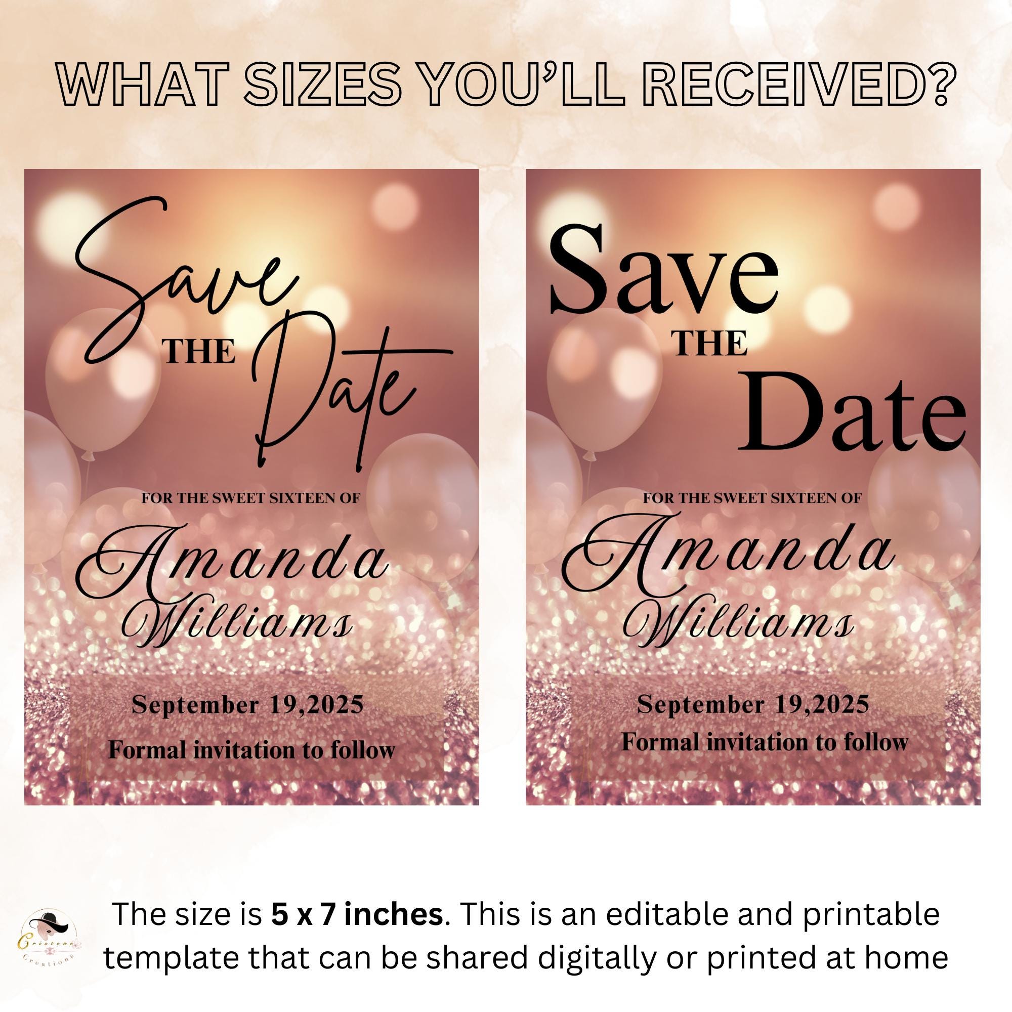 Digital Save the date Birthday Party Invitation Rose Gold Pink Save the date cards, Elegant sweet 16 save the date Invite Printable template
