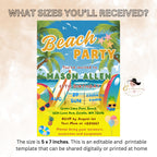 Editable Beach birthday invitation boy Beach themed party Surfs up birthday invite Kids summer birthday card Aloha tropical party invitation