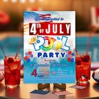 4th of July Pool Party invitation, Patriotic USA Independence day Fourth of July Summer Party Invite, July 4th BBQ Pool party flyer template