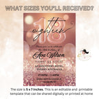 Digital 18th Birthday invitation Pink rose gold 18th birthday dinner invite, Girl 18th debutante invitation card printable Editable template