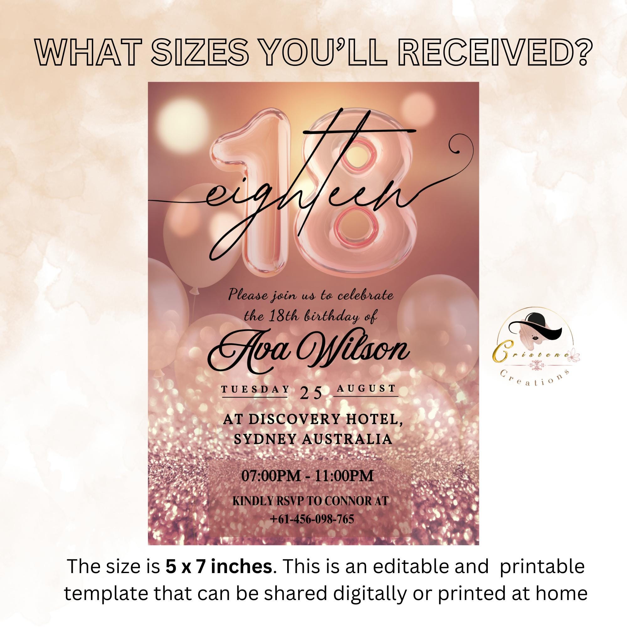 Digital 18th Birthday invitation Pink rose gold 18th birthday dinner invite, Girl 18th debutante invitation card printable Editable template