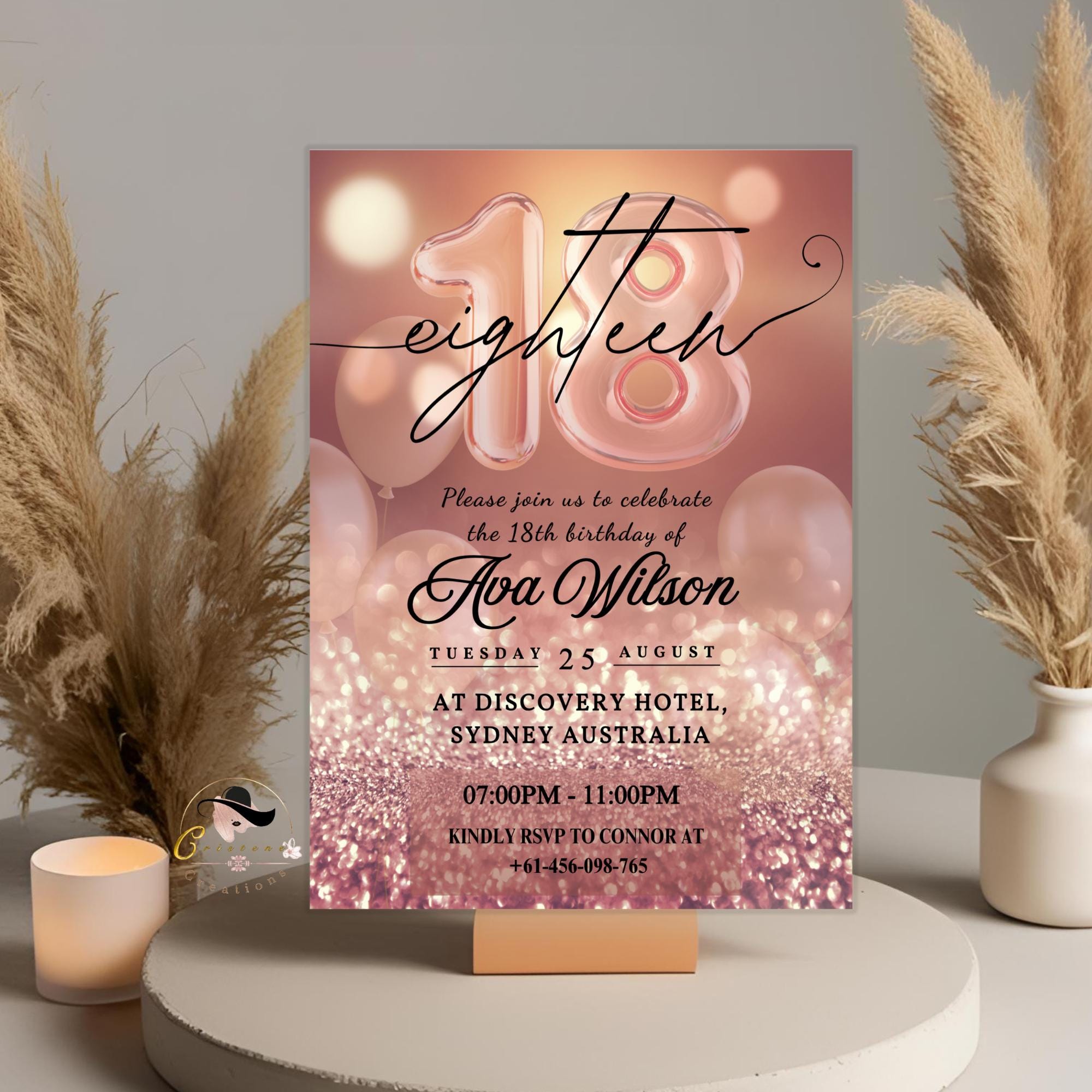 Digital 18th Birthday invitation Pink rose gold 18th birthday dinner invite, Girl 18th debutante invitation card printable Editable template