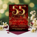 Digital 55th Birthday invitation women Red Gold 55th birthday party card 55 and fabulous Dinner invite Cheers to 55 years Printable template