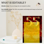 Digital 55th Birthday invitation women Red Gold 55th birthday party card 55 and fabulous Dinner invite Cheers to 55 years Printable template