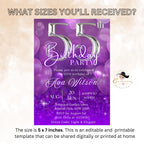 55th Birthday invitation women Purple Digital 55th birthday party card 55 and fabulous dinner invite Cheers to 55 years Printable Template