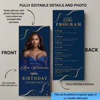 Birthday Program template Navy Blue Program card wedding Event Programme, Retirement Party program design with picture Anniversary program