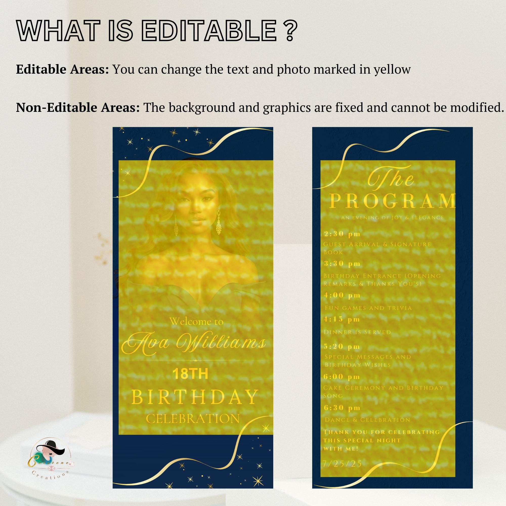 Birthday Program template Navy Blue Program card wedding Event Programme, Retirement Party program design with picture Anniversary program