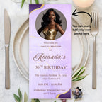 Editable Program card template, Purple Birthday party program, Formal event programme Retirement schedule program Printable card with photo
