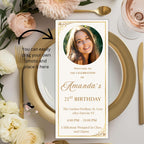White gold Program card template Birthday dinner party program, Elegant Anniversary program Formal event programme printable card with photo
