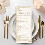 White gold Program card template Birthday dinner party program, Elegant Anniversary program Formal event programme printable card with photo