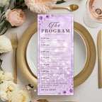Retirement Program Template Purple program card printable Birthday party program with picture, Elegant Anniversary programme Event schedule