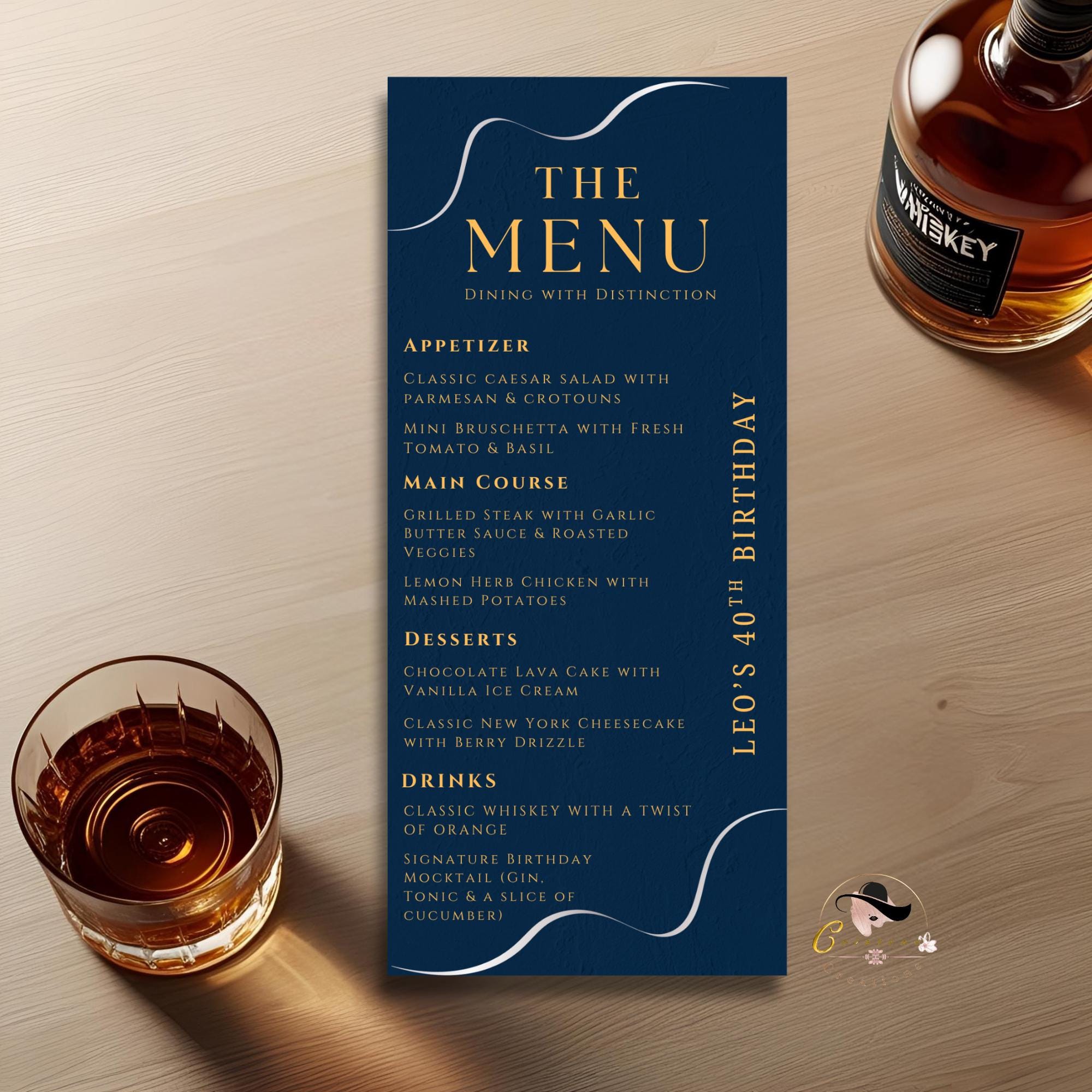 Men Birthday Menu and Program template, Navy Blue Menu card printable Dinner food menu Bachelor party menu Boy whiskey menu, Event Programme