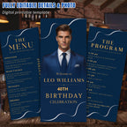 Men Birthday Menu and Program template, Navy Blue Menu card printable Dinner food menu Bachelor party menu Boy whiskey menu, Event Programme