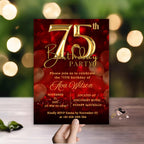 Digital 75th birthday invitation woman Red gold 75th birthday party for 75 year old wife Printable card 75th birthday invites afternoon tea