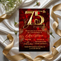 Digital 75th birthday invitation woman Red gold 75th birthday party for 75 year old wife Printable card 75th birthday invites afternoon tea