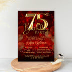 Digital 75th birthday invitation woman Red gold 75th birthday party for 75 year old wife Printable card 75th birthday invites afternoon tea
