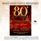 Digital 80th birthday invitation woman, 80 and fabulous, 80th birthday dinner invite for mum, Eighty birthday party printable card template