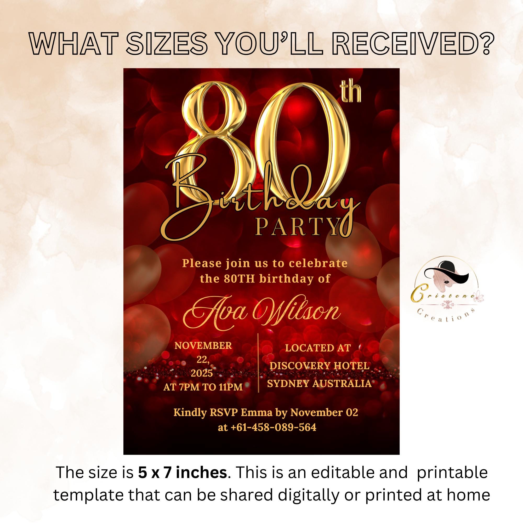 Digital 80th birthday invitation woman, 80 and fabulous, 80th birthday dinner invite for mum, Eighty birthday party printable card template