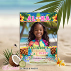 Aloha Luau birthday invitation with photo, Kids tropical party invite, Summer beach party 4th birthday, Digital Hawaiian Pool party for kids