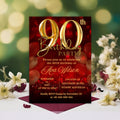 90th birthday invitation Red Gold 90th Birthday Dinner invite, 90 and Fabulous Party, Elegant Ninetieth Birthday Woman Printable Template
