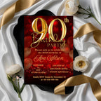 90th birthday invitation Red Gold 90th Birthday Dinner invite, 90 and Fabulous Party, Elegant Ninetieth Birthday Woman Printable Template