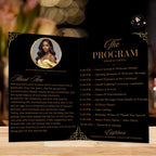 Birthday Program Template Black gold Bifold Program card printable with photo, Event Gala Programme Digital Retirement party program canva