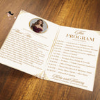 White gold Birthday Program Card Template, Bifold Retirement Party Program with photo, Elegant Order of Events, Printable Timeline Schedule