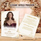 White gold Birthday Program Card Template, Bifold Retirement Party Program with photo, Elegant Order of Events, Printable Timeline Schedule