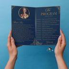 Editable Program Template Bifold 70th birthday party program card printable Navy Blue Retirement program woman, Family Reunion program party