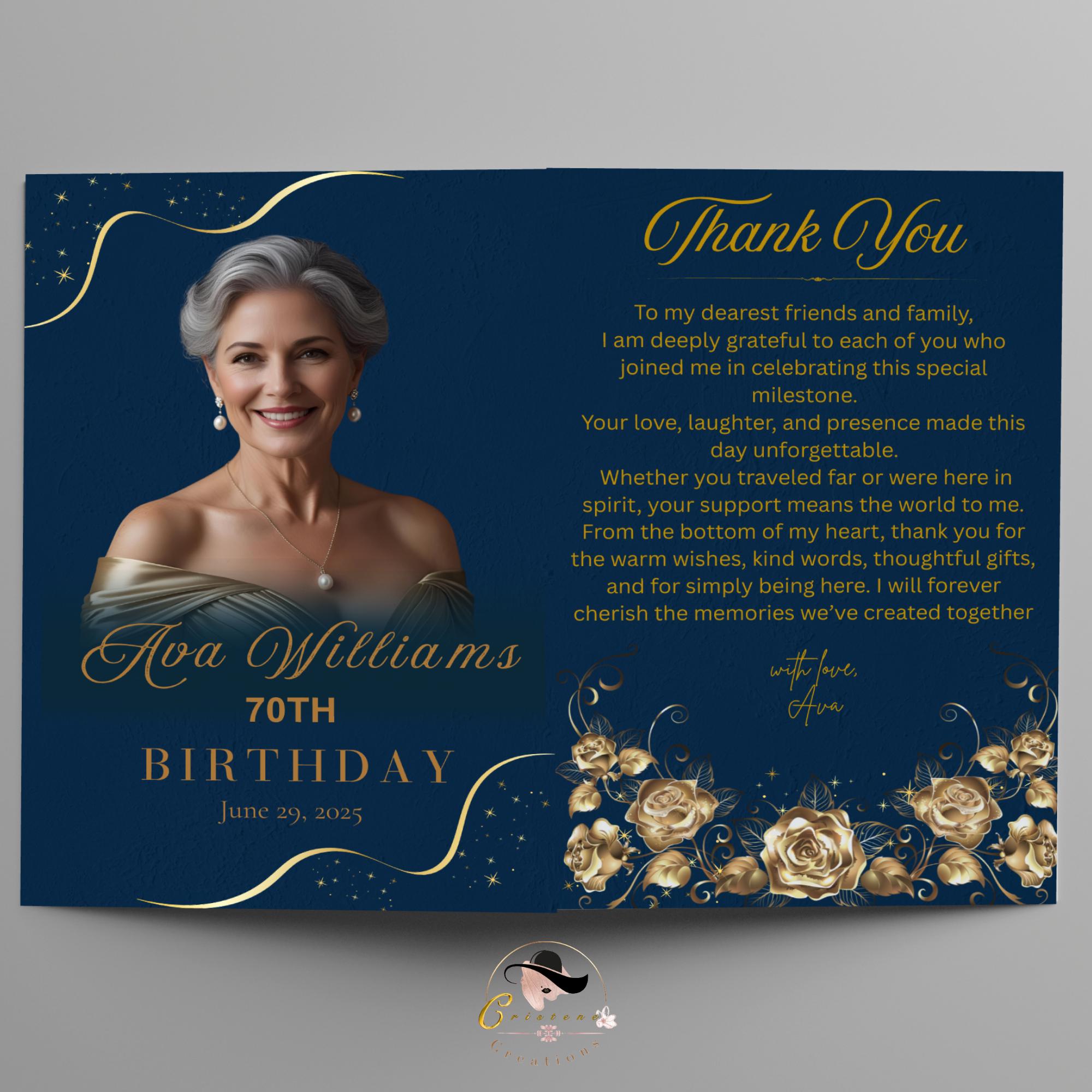 Editable Program Template Bifold 70th birthday party program card printable Navy Blue Retirement program woman, Family Reunion program party