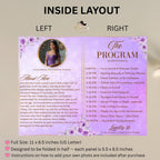 Purple Program template Birthday party program card Bifold Quinceanera Program with photo Retirement program printable Anniversary Programme