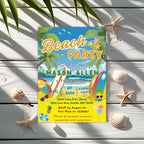 Editable Beach birthday invitation boy Beach themed party Surfs up birthday invite Kids summer birthday card Aloha tropical party invitation