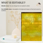 Editable Family Reunion invitation Black gold Family get together party Family gathering invite Family BBQ cookout flyer Printable template