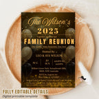 Editable Family Reunion invitation Black gold Family get together party Family gathering invite Family BBQ cookout flyer Printable template