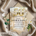 Editable 50th Anniversary Invitation Golden Wedding Anniversary party invite Digital 50th Birthday Dinner card Printable Floral Template
