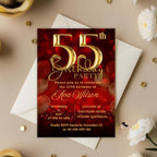 Digital 55th Birthday invitation women Red Gold 55th birthday party card 55 and fabulous Dinner invite Cheers to 55 years Printable template