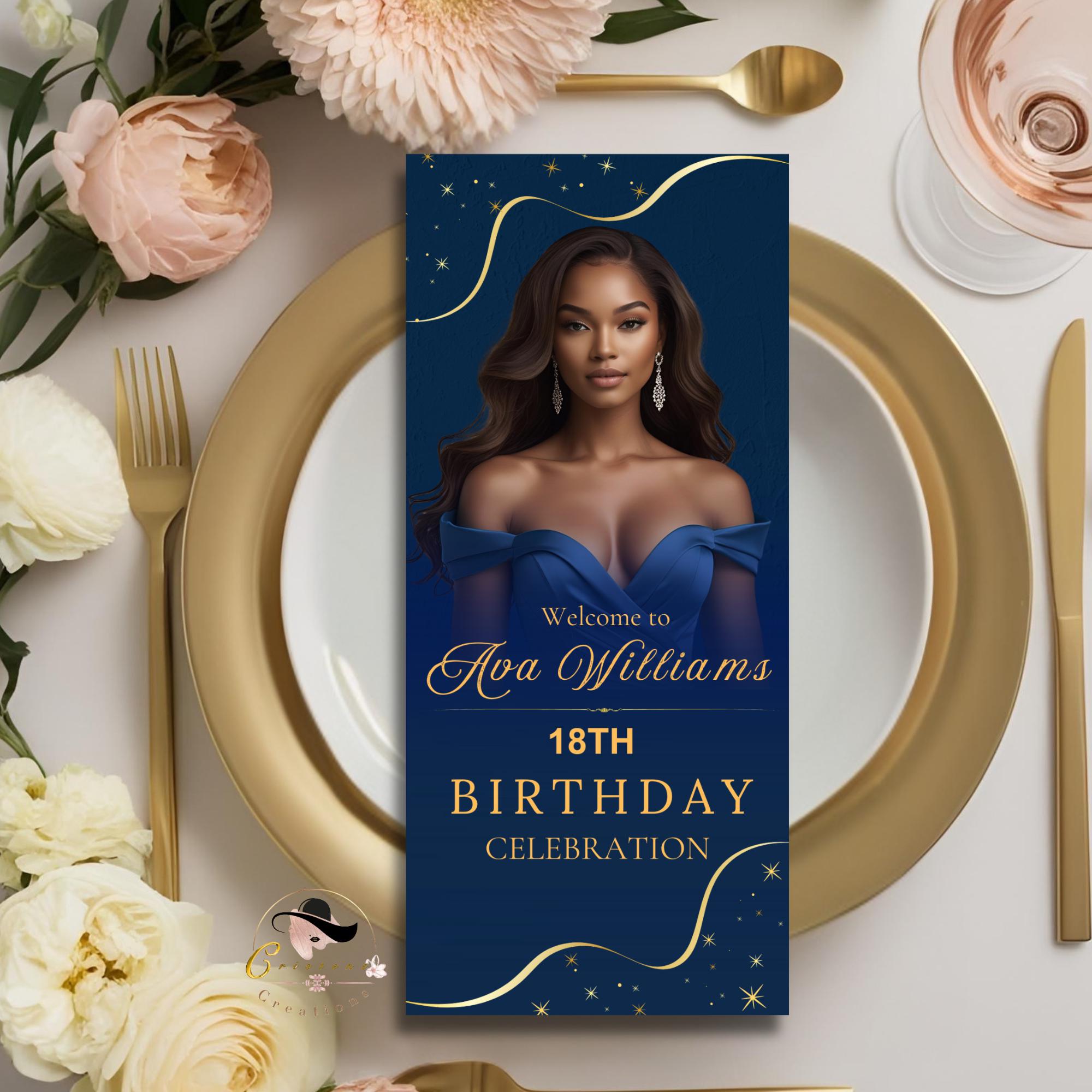 Birthday Program template Navy Blue Program card wedding Event Programme, Retirement Party program design with picture Anniversary program
