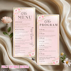 Menu and Program template Rose gold Pink Bridal shower menu Baby shower Program party Birthday Dinner menu card Printable Floral Menu design